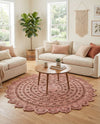 Woven Seaside Jute Collection Area Rug - Coastalhaven (Pink) Round Pink  lifestyle 32