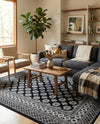 Samarkand Elegance Collection Area Rug -  Margilan (Black and White) Rectangle Black and White  lifestyle 23