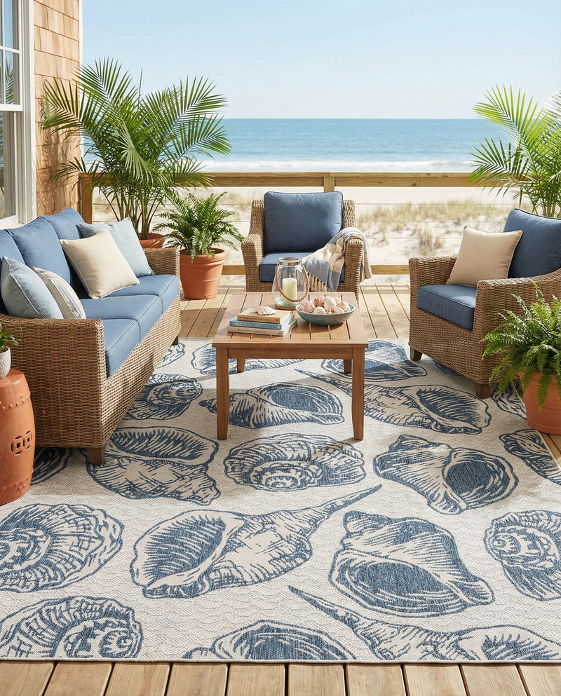Seaside Haven Rugs Collection Area Rug -  Lighthouse (Ivory and Navy Blue) Rectangle Ivory and Navy Blue  lifestyle 12