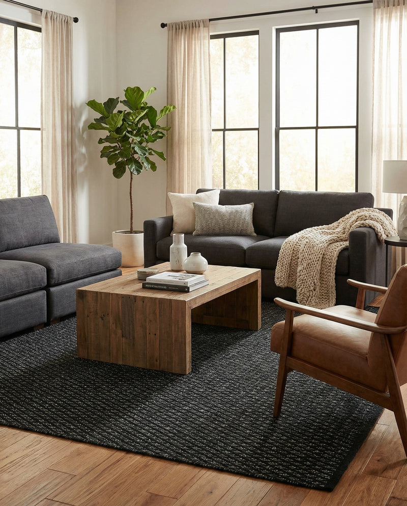 Trellis Wool Collection Area Rug - Cobbles Rectangle Black  lifestyle 40