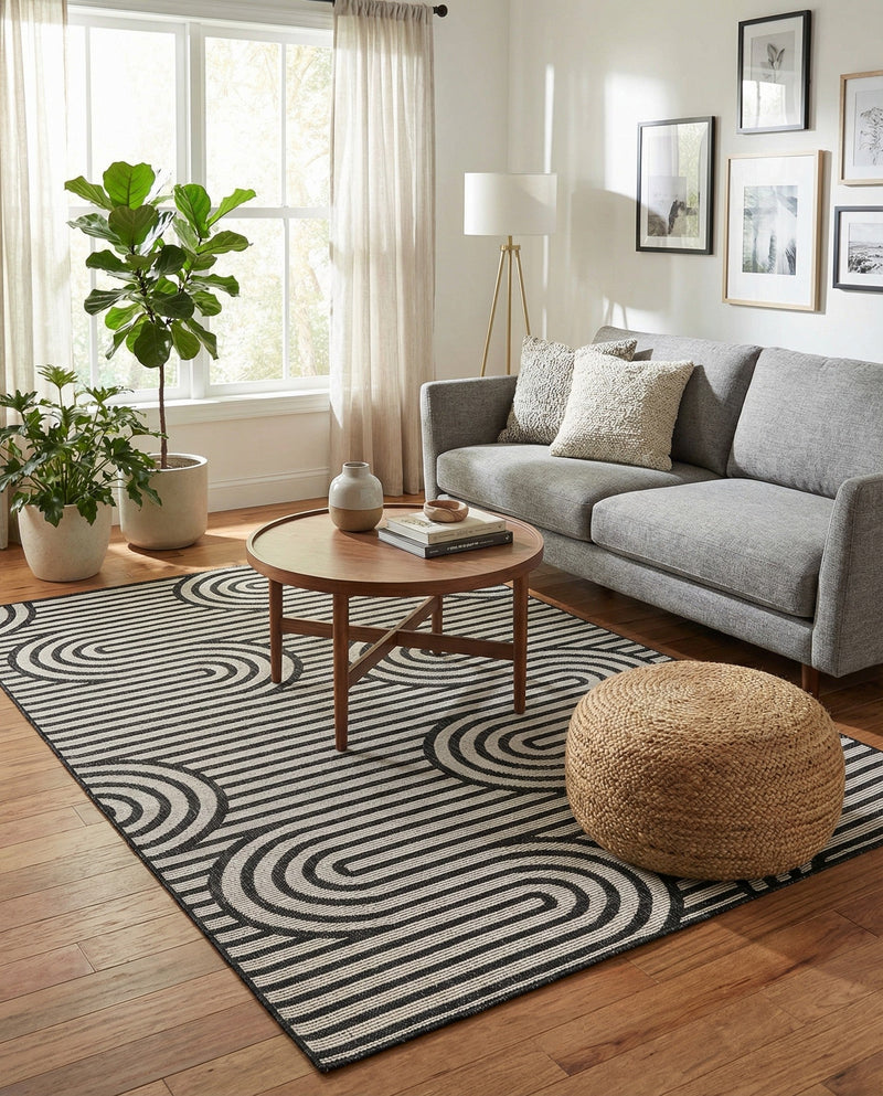 Urban Terrace Collection Area Rug -  Uptown Rectangle Black and White  lifestyle 10