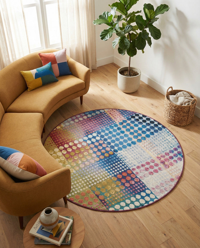 Urban Terrace Collection Area Rug -  Atrium Round Multi  lifestyle 65