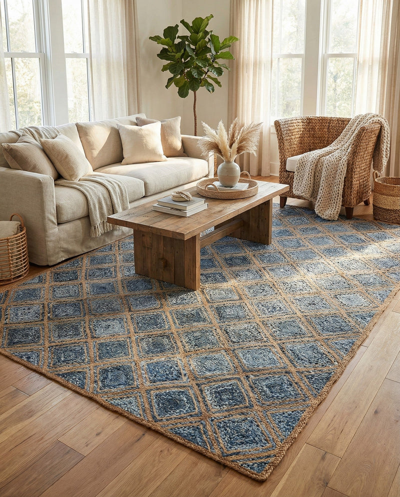 Woven Seaside Jute Collection Area Rug - Marina Rectangle Blue  lifestyle 12