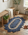Woven Seaside Jute Collection Area Rug - Coastalhaven (Navy Blue and White) Oval Navy Blue and White  lifestyle 27