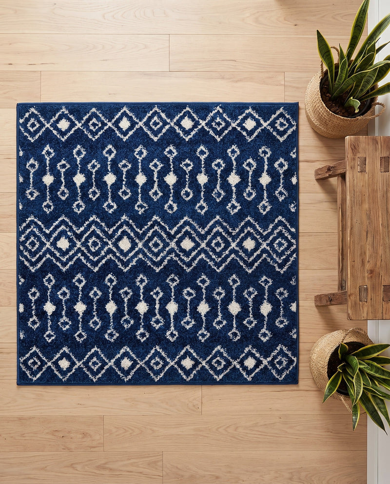 Mediterranean Lattice Collection Area Rug - Santorini (Navy Blue) Square Navy Blue  lifestyle 86