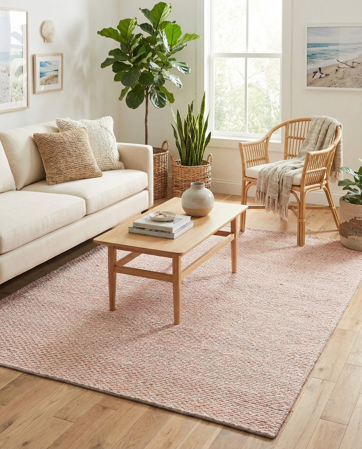 Coastal Haven Striped Jute Collection Area Rug - Marina Rectangle Pink and Gray  lifestyle 23