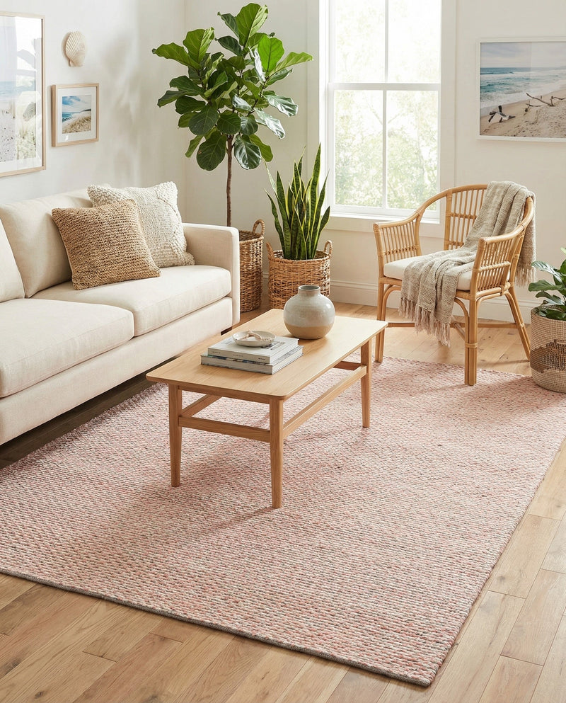 Coastal Haven Striped Jute Collection Area Rug - Marina Rectangle Pink and Gray  lifestyle 23