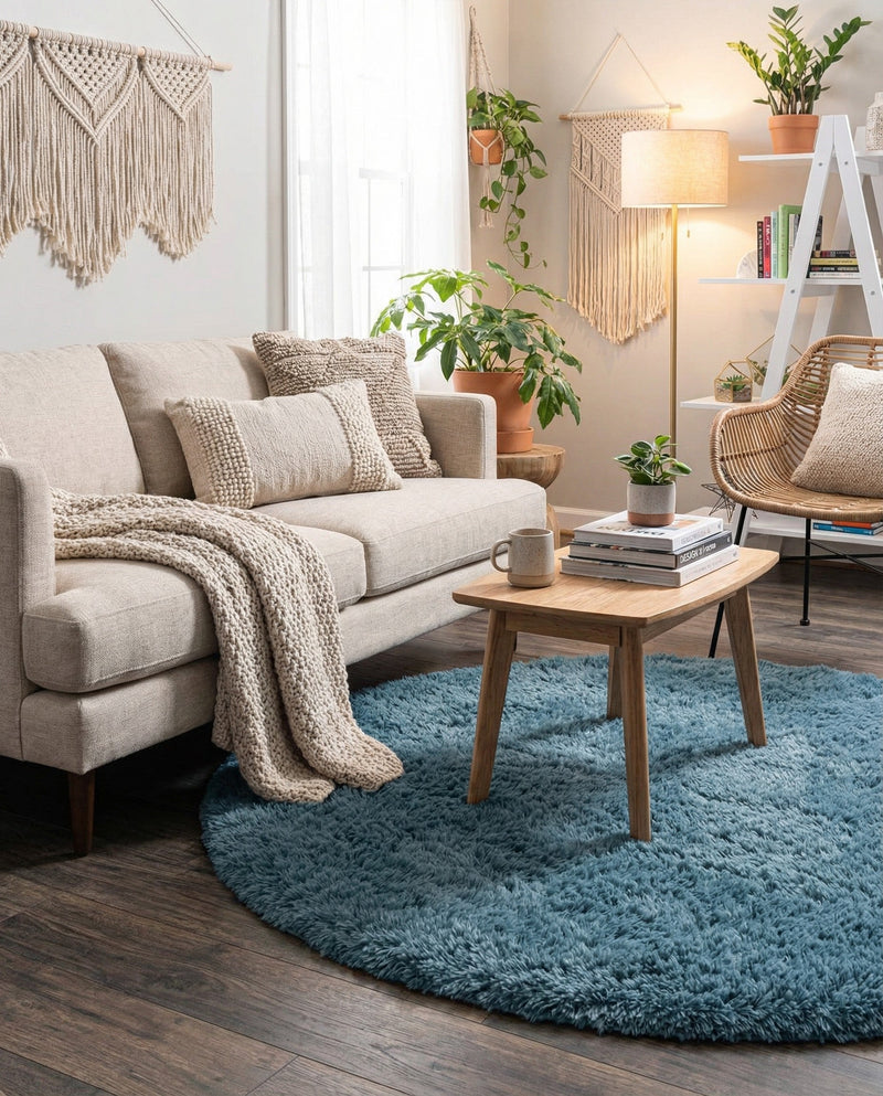 Eternal Plush Oasis Collection Area Rug -  Tranquility (Aegean Blue) Round Aegean Blue  lifestyle 41
