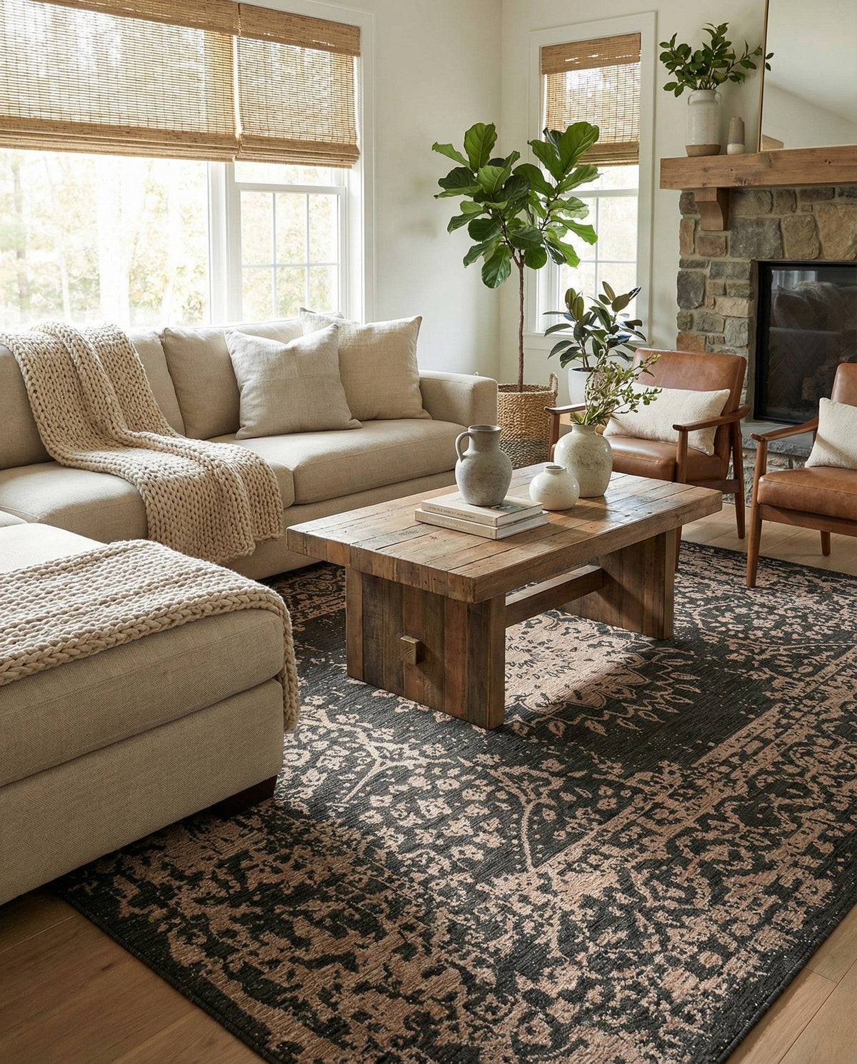 Patio Heritage Collection Area Rug -  Lafayette (Black) Rectangle Black  lifestyle 26