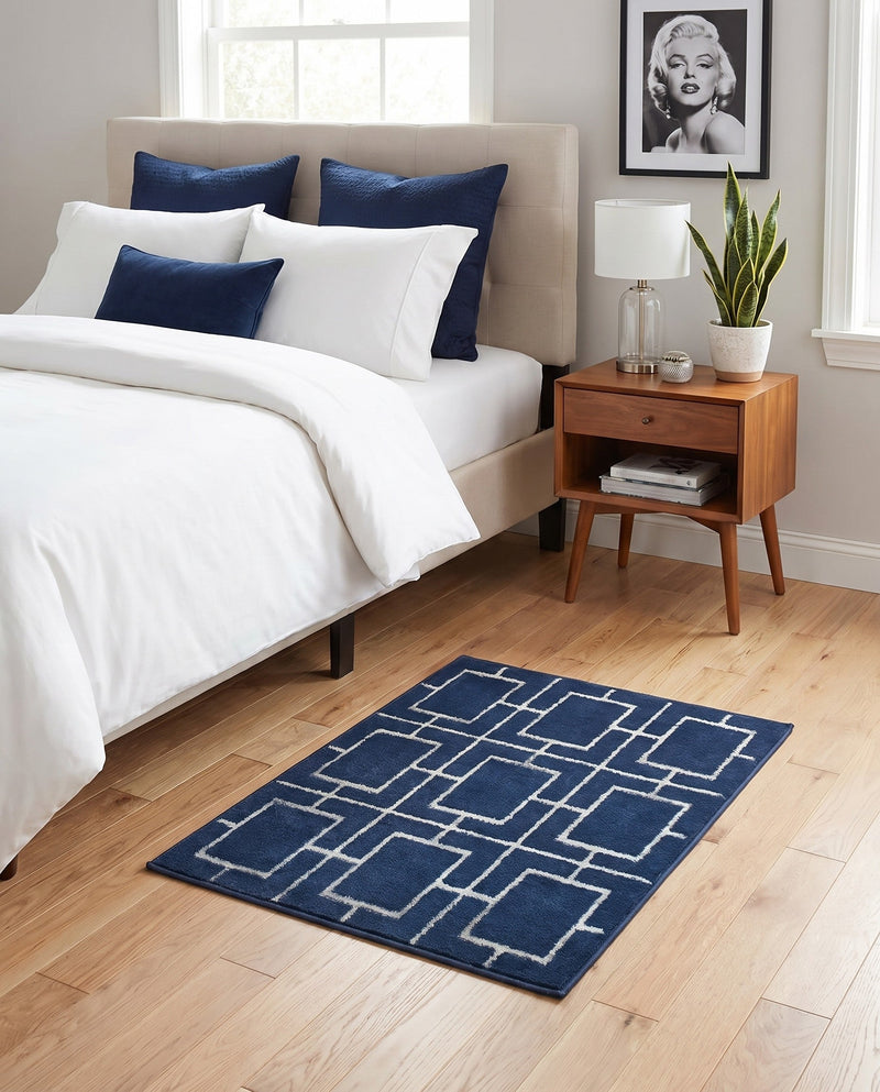 Hollywood Luxe Collection Area Rug -  Beverly (Navy Blue Silver) Rectangle Navy Blue Silver  lifestyle 21