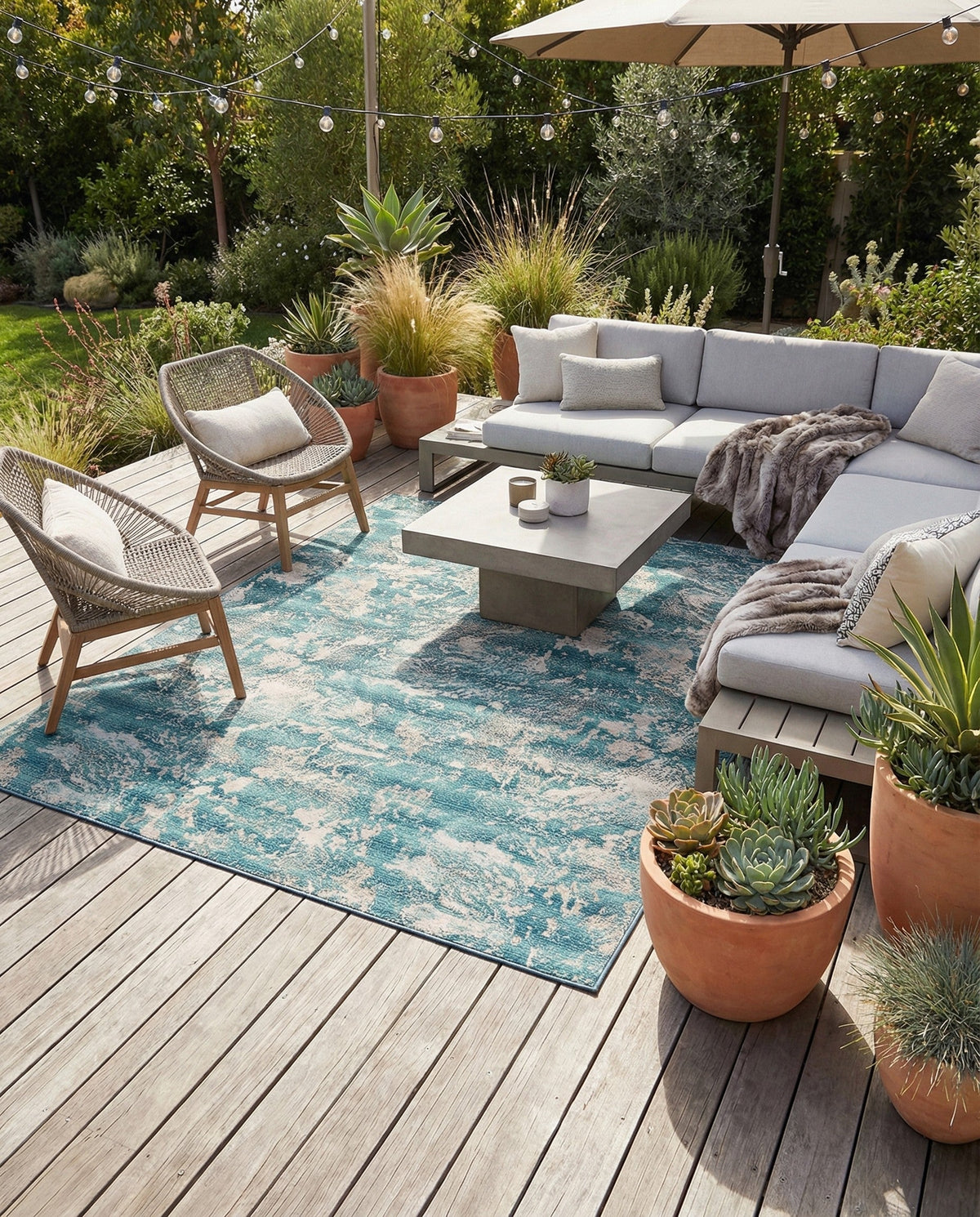 Urban Terrace Collection Area Rug -  Gazebo Square Aqua Blue  lifestyle 98