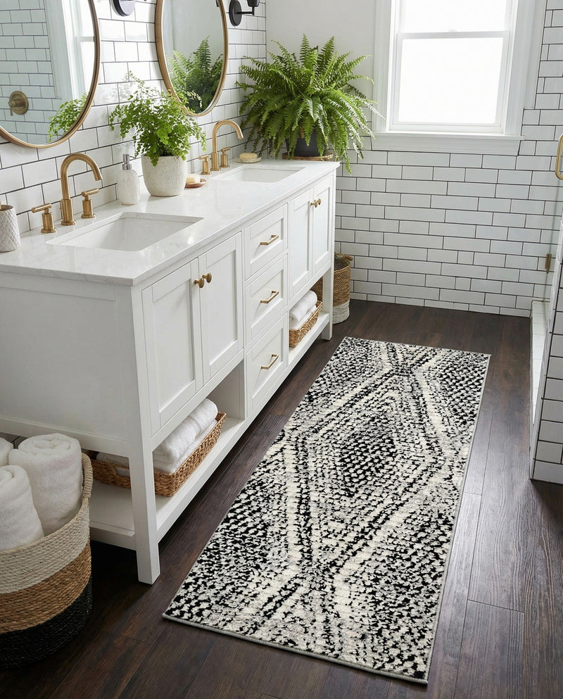 Marrakech Mosaic Collection Area Rug -  Medina Runner Black and White  lifestyle 38