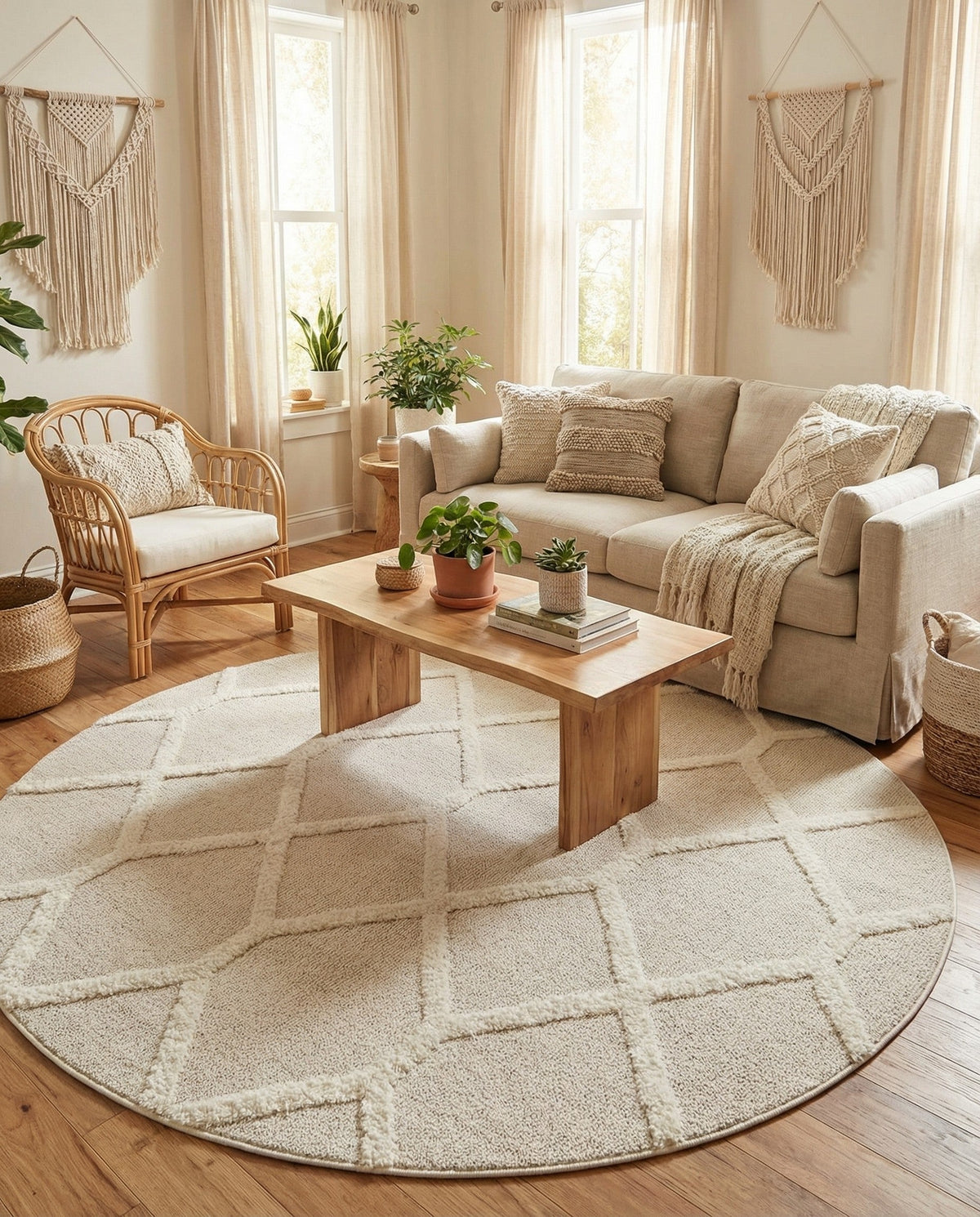 Sahara Chic Collection Area Rug -  Tuareg Round Ivory  lifestyle 88