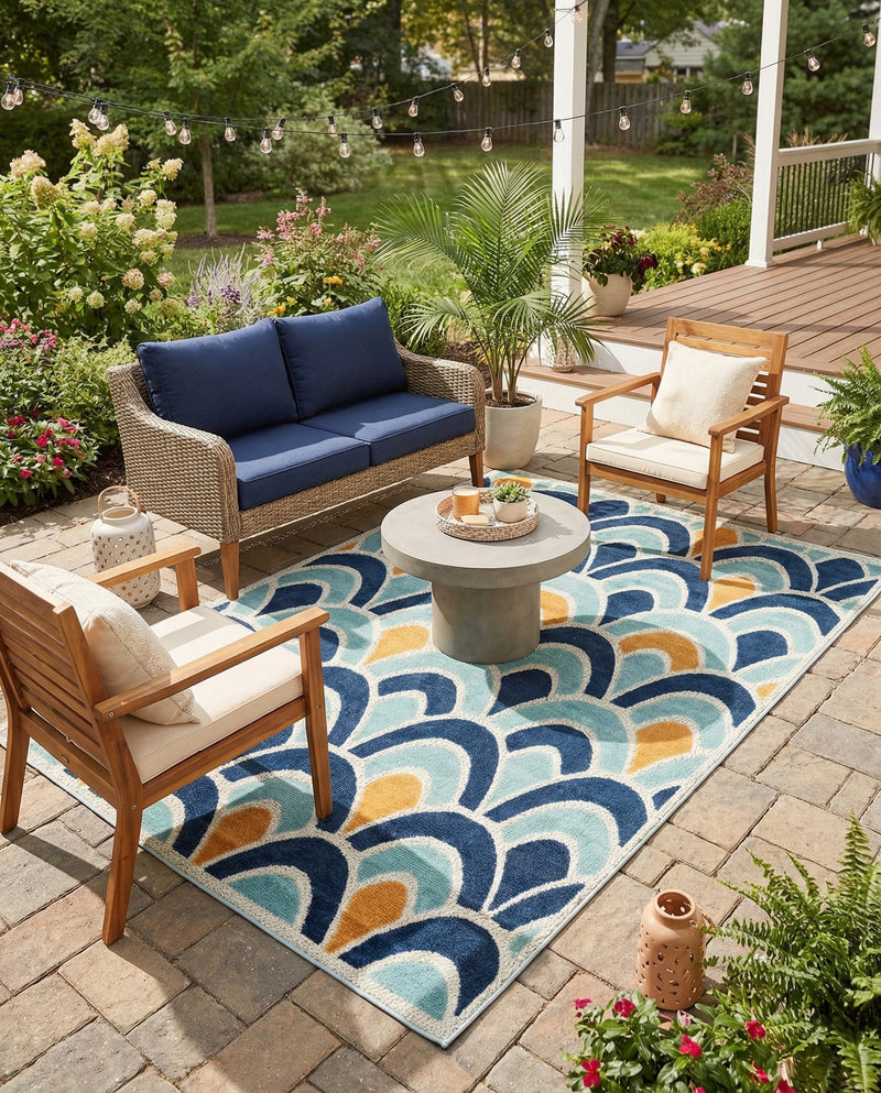 Caribbean Terrace Collection Area Rug -  Barbados Rectangle Blue  lifestyle 6