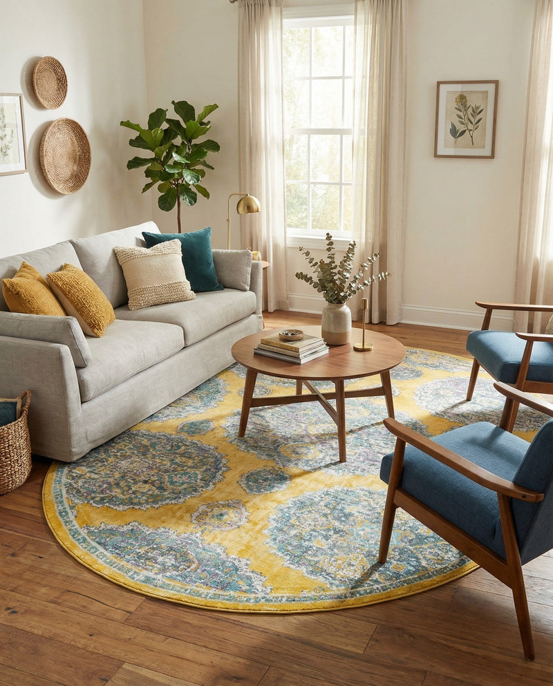 Arcadia Rugs Collection Area Rug -  Atlantis (Yellow) Oval Yellow  lifestyle 32