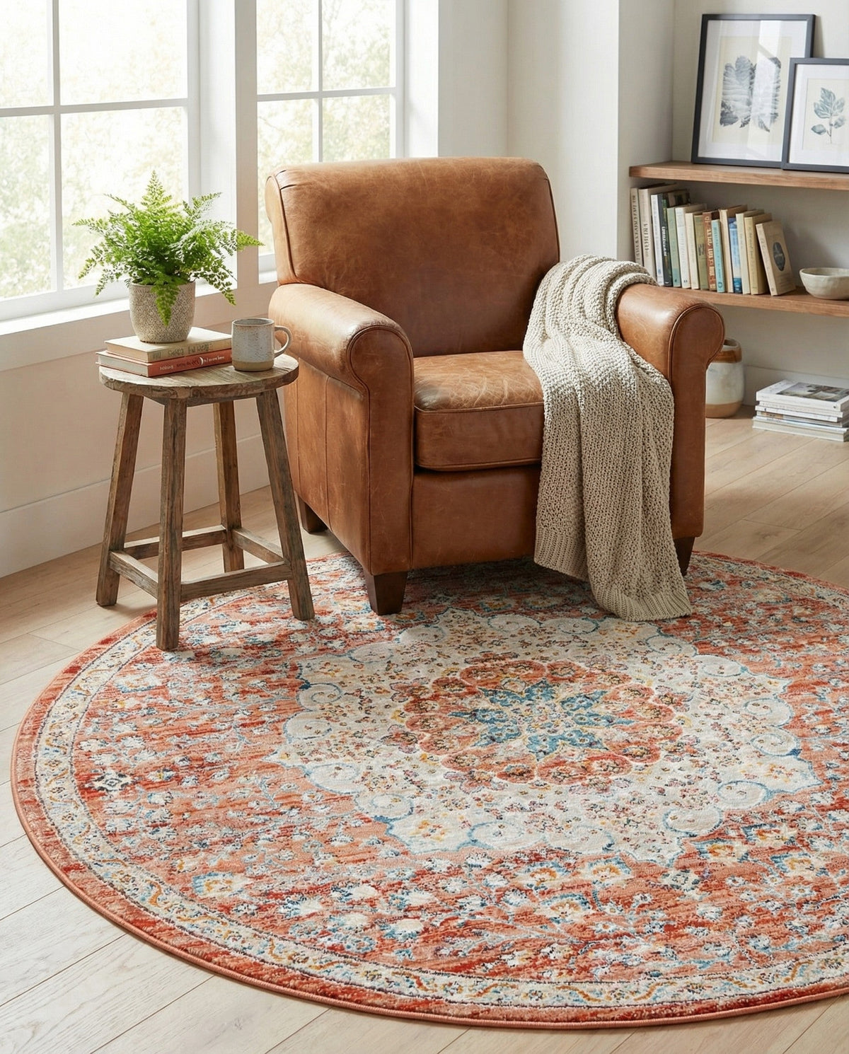 Coastal Haven Collection Area Rug - Seabreeze (Red) Round Red  lifestyle 81