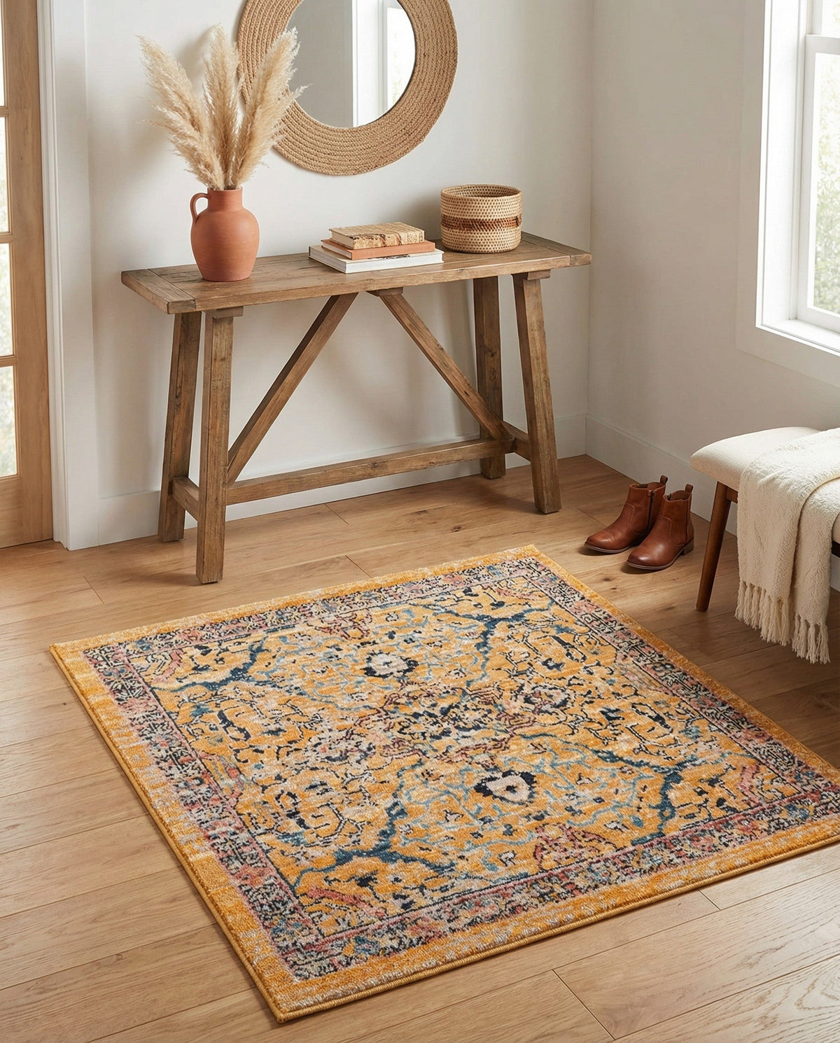 Seville Stripes Collection Area Rug -  Malaga (Yellow) Square Yellow  lifestyle 95