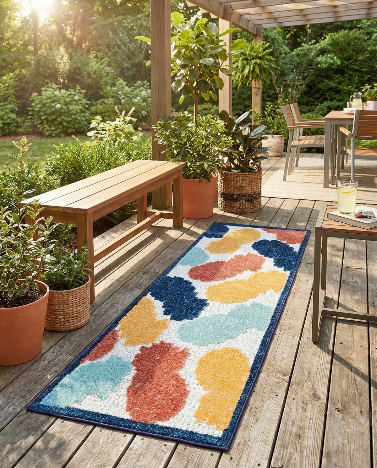 Caribbean Terrace Collection Area Rug -  Nevis Runner White  lifestyle 104