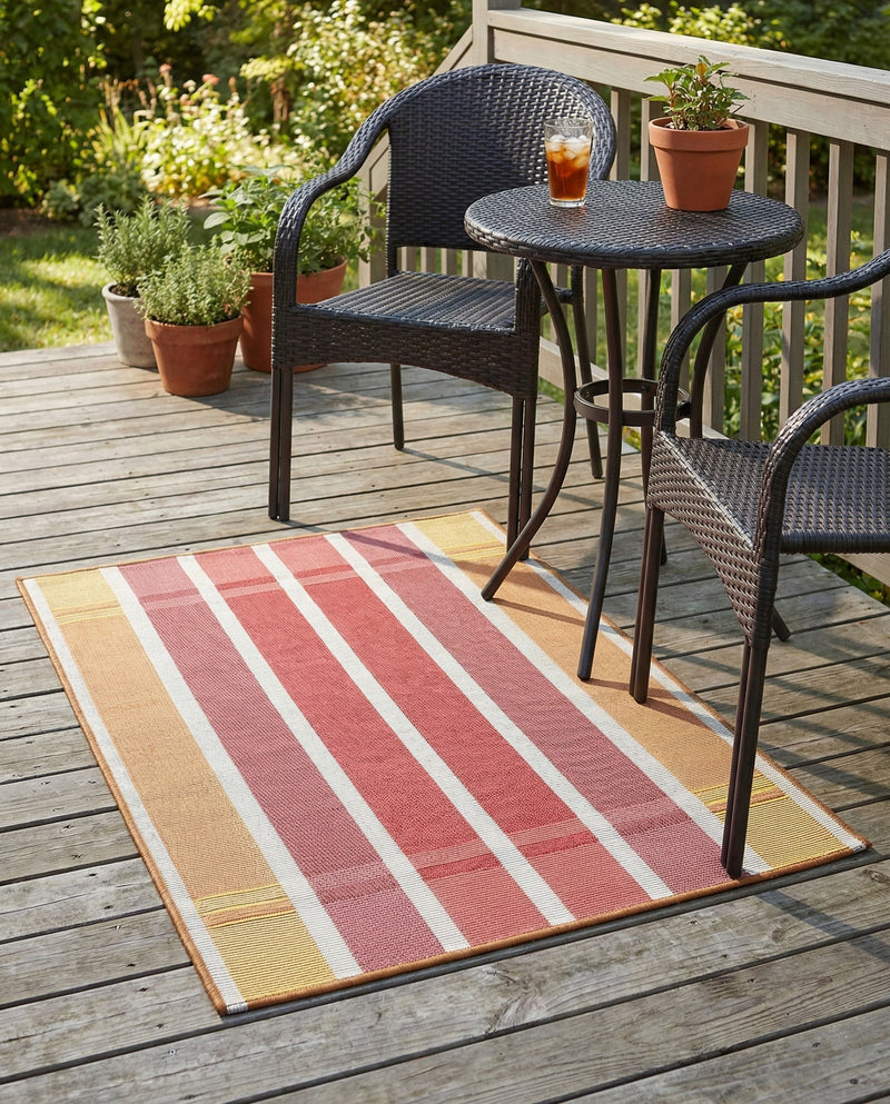 Seaside Stripes Collection Area Rug -  Coral Rectangle Peach and Salmon  lifestyle 26