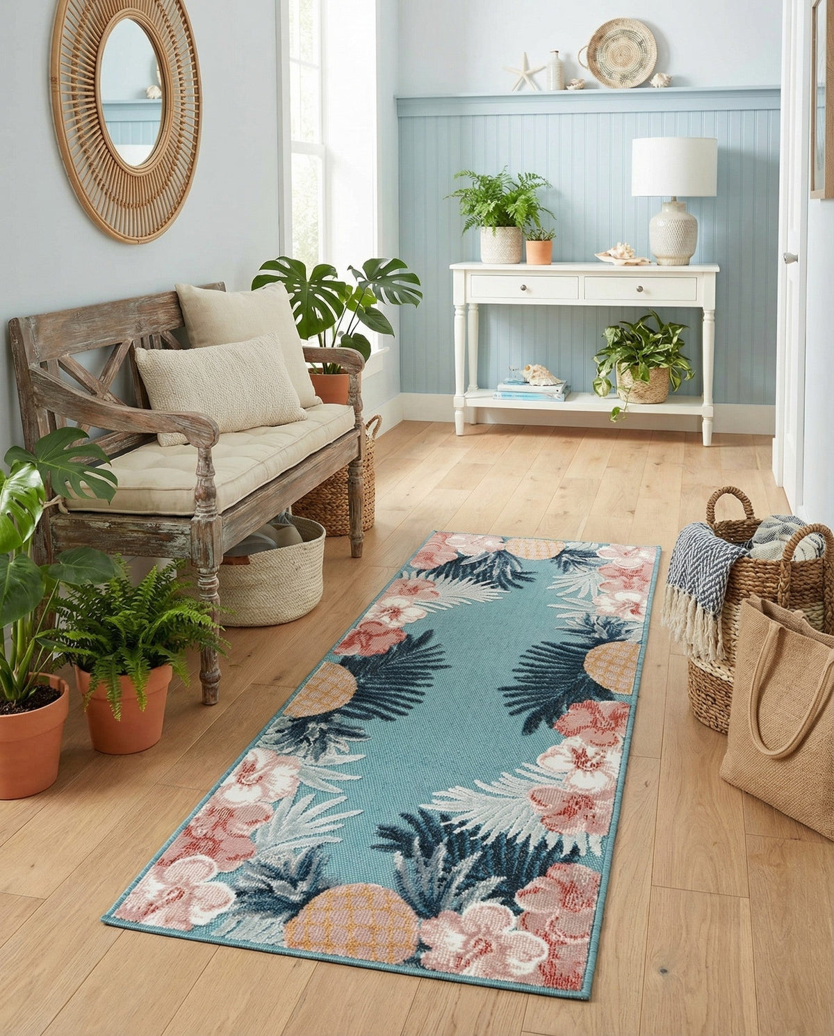 Seaside Blooms Collection Area Rug - Haven Runner Blue  lifestyle 95