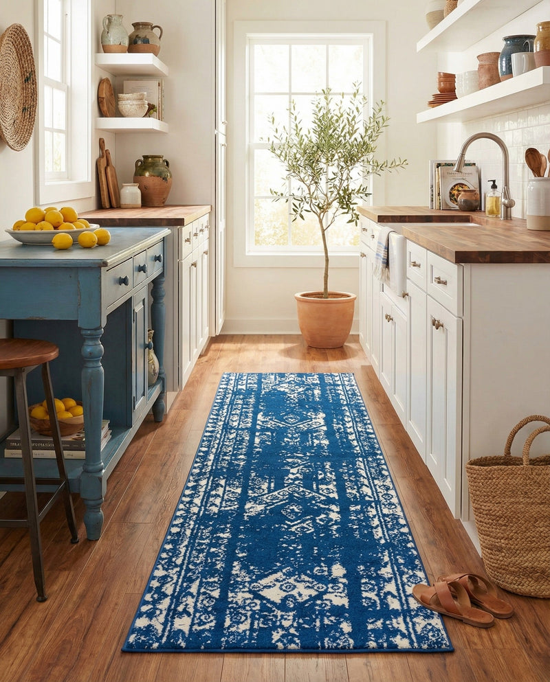 Brighton Stripes Collection Area Rug - Sussex (Navy Blue) Runner Navy Blue  lifestyle 62