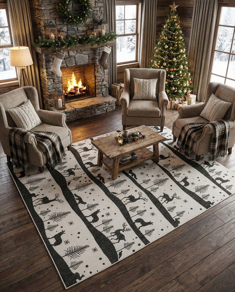 Garden Festivity Collection Area Rug - Evergreen Rectangle Black and White  lifestyle 17
