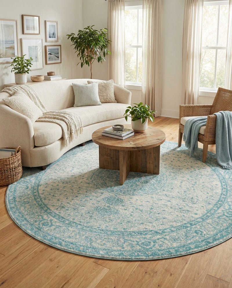 Dover Terrace Collection Area Rug - Marina (Aqua) Round Aqua  lifestyle 73