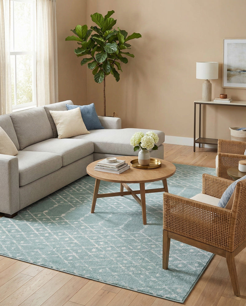 Marrakesh Lattice Collection Area Rug - Casablanca (Aqua) Rectangle Aqua  lifestyle 24