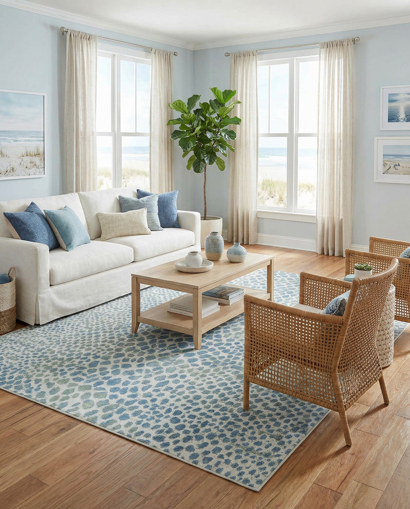 Aegean Elegance Washables Collection Area Rug -  Mykonos Rectangle Ivory Blue  lifestyle 40