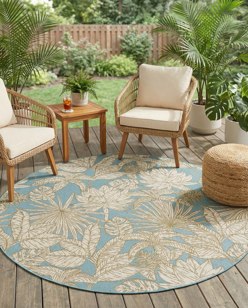 Seaside Blooms Collection Area Rug -  Shalimar Round Soft Blue  lifestyle 54