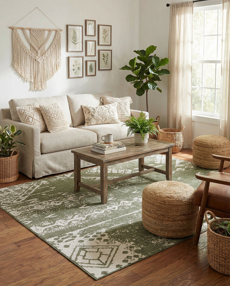 Desert Nomad Terrace Collection Area Rug - Sahara (Green) Rectangle Green  lifestyle 5