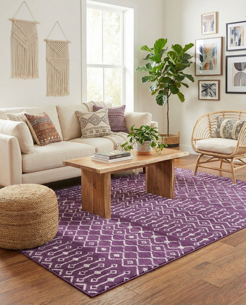 Marrakech Lattice Collection Area Rug - Medina (Violet) Rectangle Violet  lifestyle 8