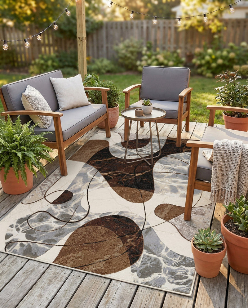 Urban Terrace Collection Area Rug -  Garden Rectangle Brown and White  lifestyle 17