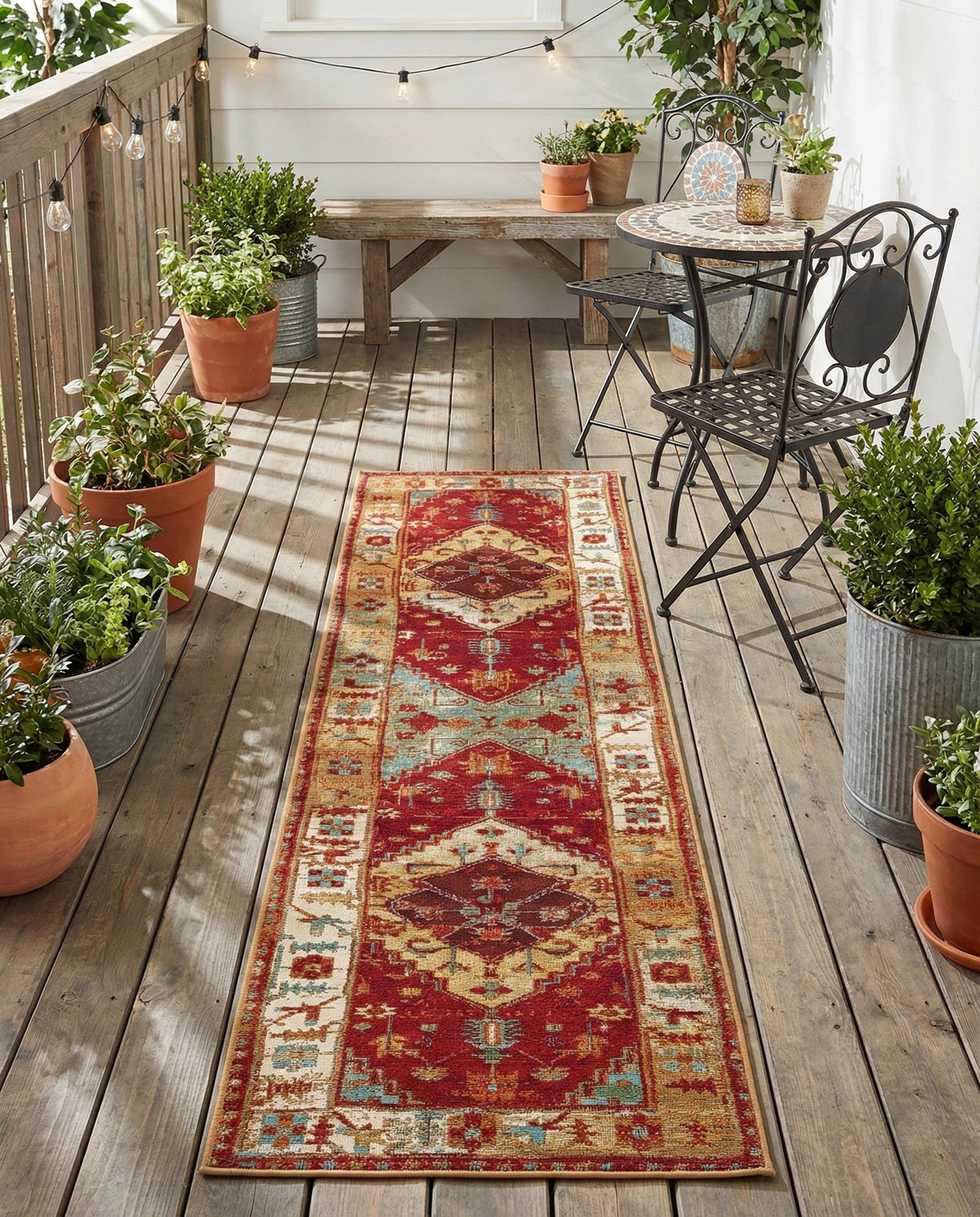 Patio Heritage Collection Area Rug -  Arbor Runner Red Green Blue  lifestyle 90