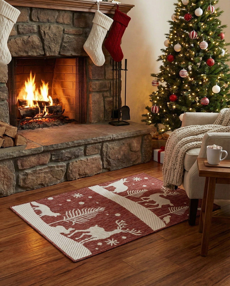 Garden Festivity Collection Area Rug - Evergreen Rectangle Red  lifestyle 52