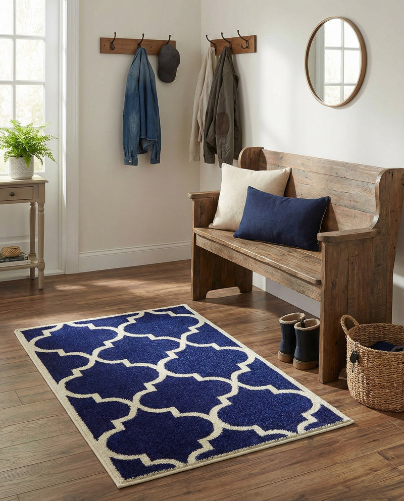 Lattice Gardens Collection Area Rug -  Espaliera Rectangle Navy Blue  lifestyle 21