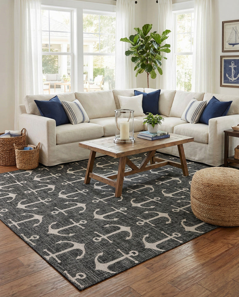 Seaside Haven Rugs Collection Area Rug - Sapphire (Charcoal) Rectangle Charcoal  lifestyle 9