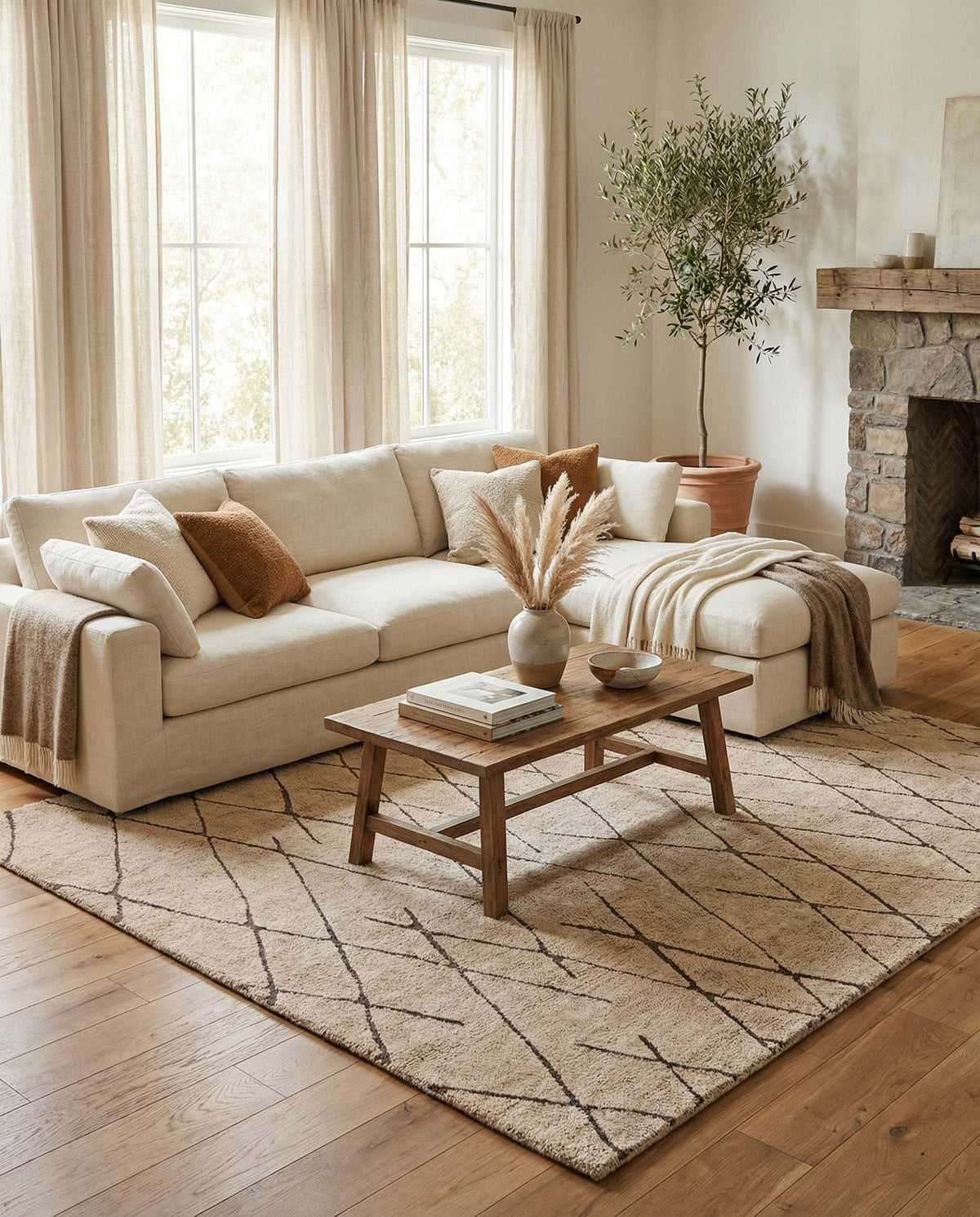 Sahara Berber Wool Collection Area Rug - Marrakesh Square Camel Brown  lifestyle 145