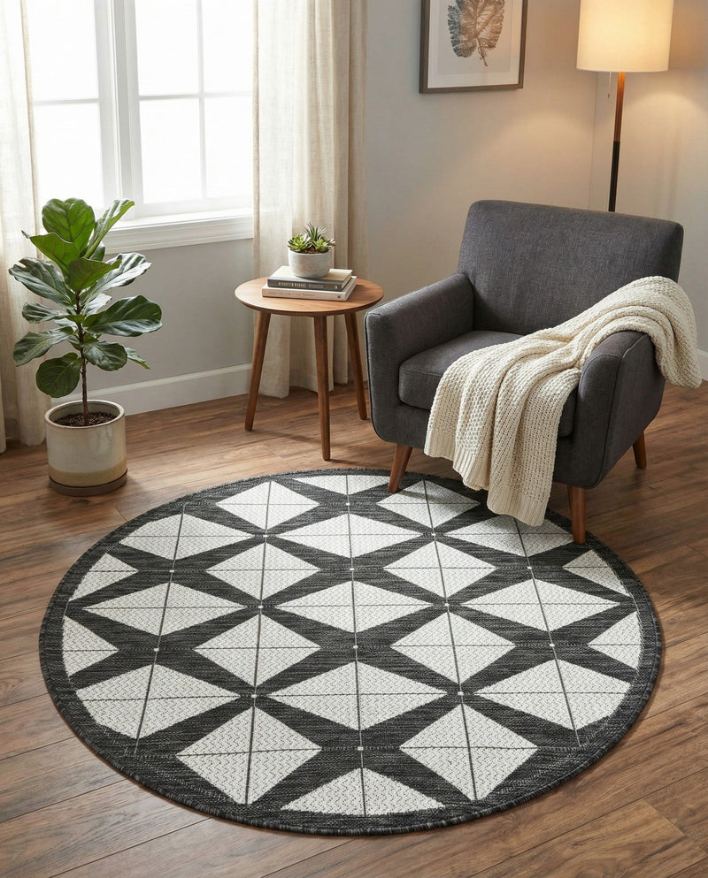Urban Terrace Collection Area Rug -  Hudson Round Black and White  lifestyle 56