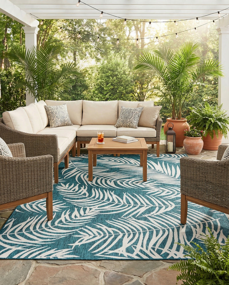 Seaside Blooms Collection Area Rug - Verdure (Teal) Rectangle Teal  lifestyle 4