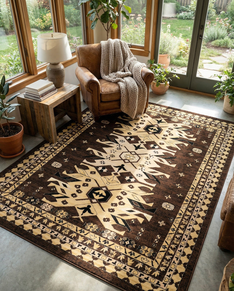 Tabriz Tapestries Collection Area Rug - Azerbaijan (Brown) Rectangle Brown  lifestyle 9