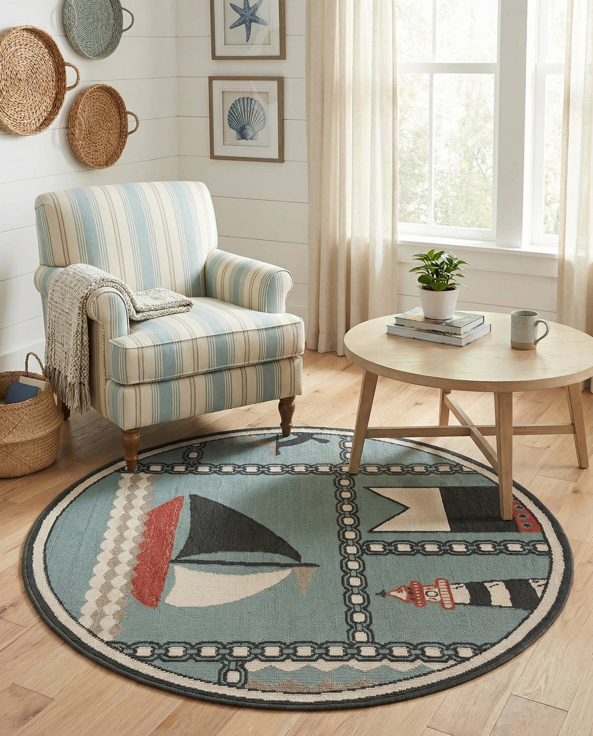Seaside Haven Rugs Collection Area Rug -  Anchorage Round Blue  lifestyle 83