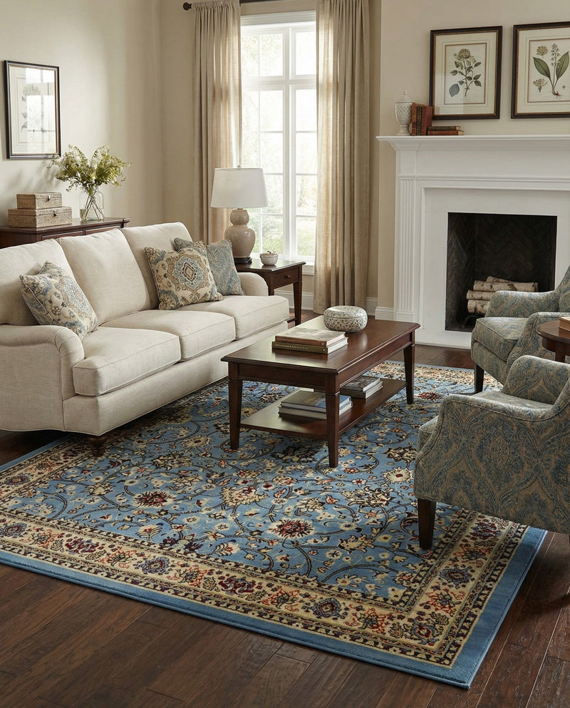 Isfahan Elegance Collection Area Rug - Naghsh-e Jahan (Light Blue) Rectangle Light Blue  lifestyle 16