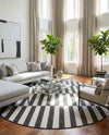 Seaside Stripes Collection Area Rug - Cabana (Charcoal) Round Charcoal  lifestyle 36