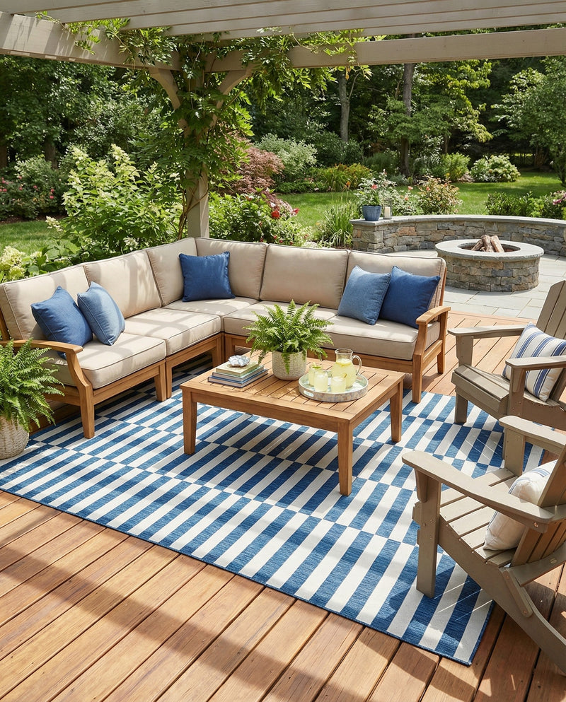 Seaside Stripes Collection Area Rug - Cabana (Blue) Rectangle Blue  lifestyle 12