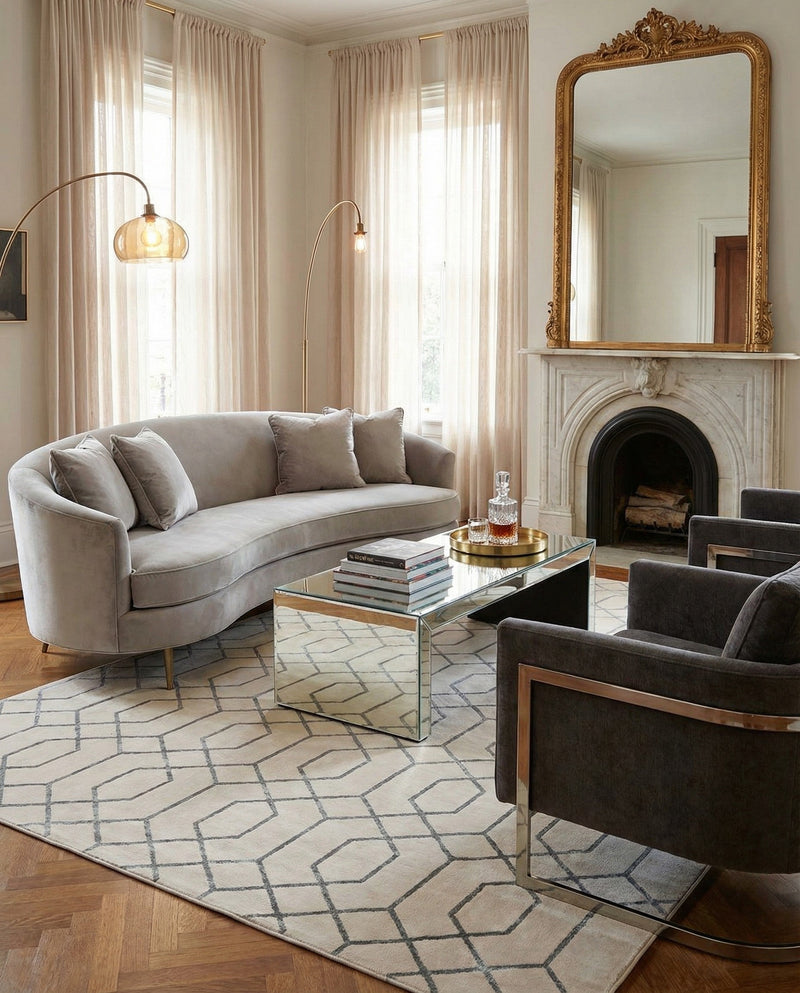 Hollywood Luxe Collection Area Rug - Sunset (White Silver) Rectangle White Silver  lifestyle 5