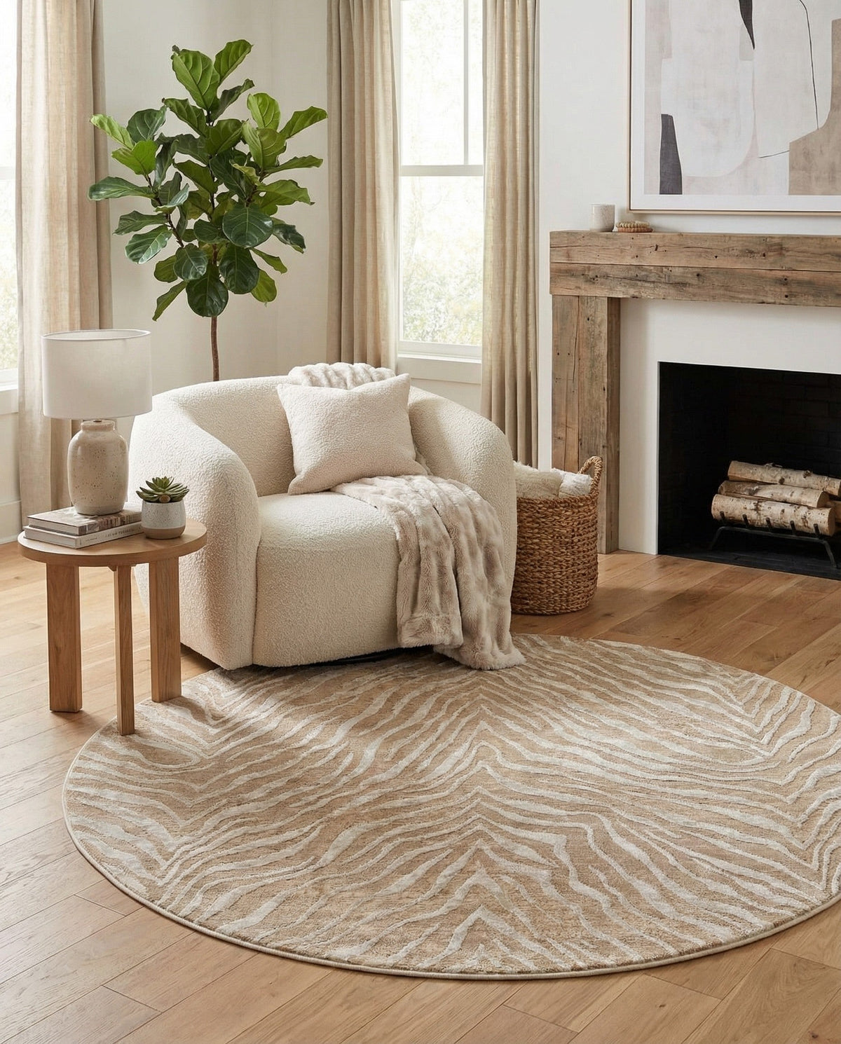 Bloomsbury Elegance Collection Area Rug -  Chelsea Round Ivory Beige  lifestyle 78