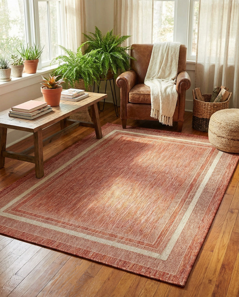 Terrace Fringe Collection Area Rug - Veranda (Rust Red) Rectangle Rust Red  lifestyle 6