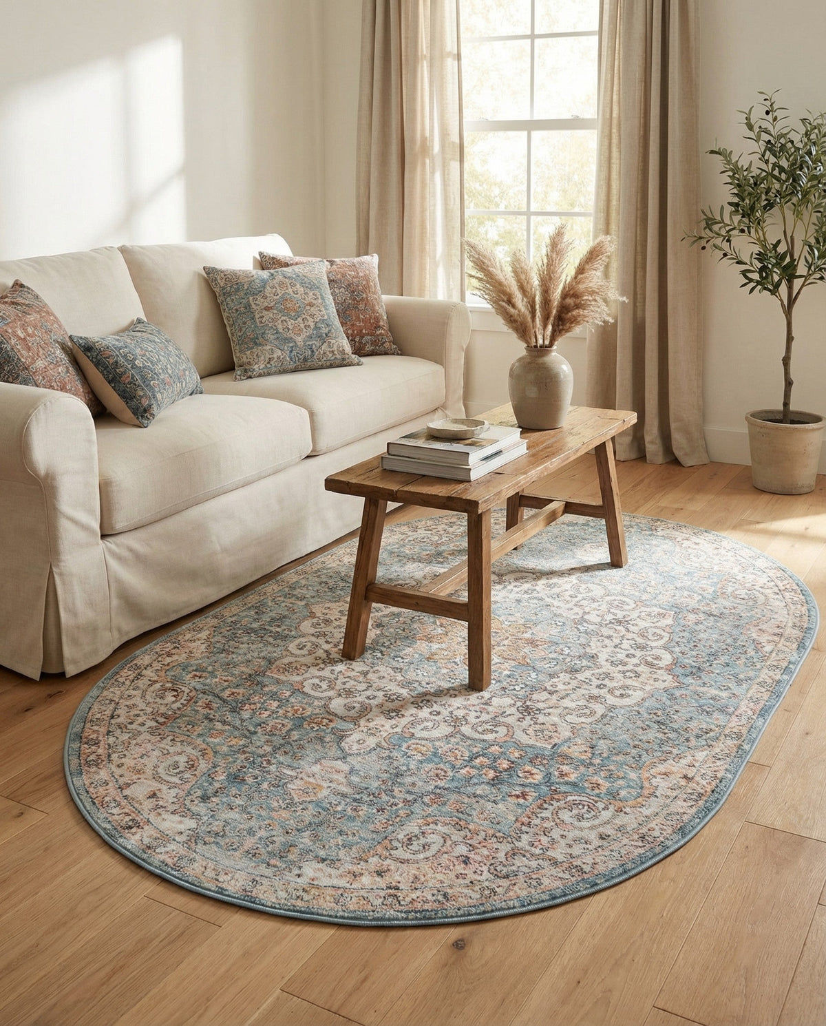 Coastal Haven Collection Area Rug - Seabreeze (Blue) Oval Blue  lifestyle 105