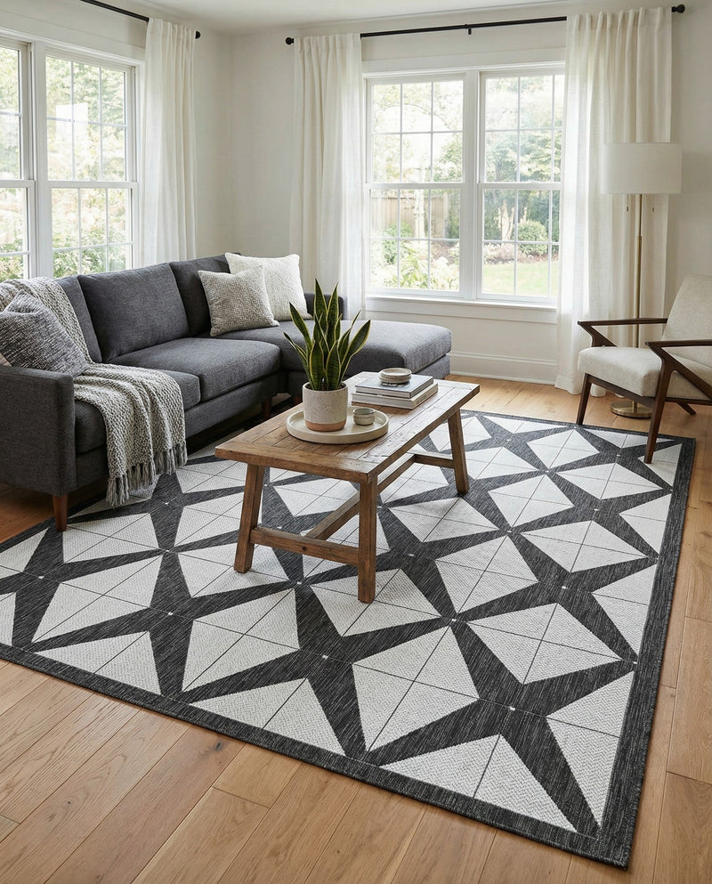 Urban Terrace Collection Area Rug -  Hudson Rectangle Black and White  lifestyle 21